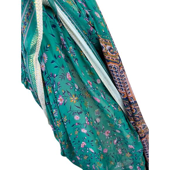 Green Brown Long Scarf Silk Floral Around Neck Rectangle Shaped Regular Fit - Picture 6 of 6